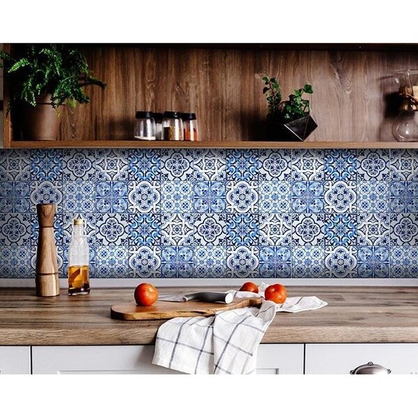 Homeroots 4 x 4 in. Azul Multi Blue Mosaic Peel & Stick Tiles 400325 - main